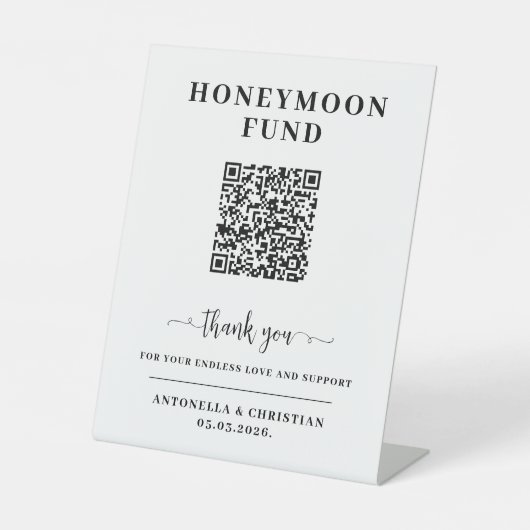 QR Code Honeymoon Fund Hochzeit Sockelschild (Vorderseite)