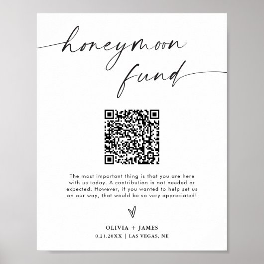 QR Code Honeymoon Fund Sign, Honeymoon Fund Sign Poster (Vorne)