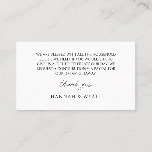 QR Code Honeymoon Request Wedding Enclosure Card Visitenkarte (Rückseite)