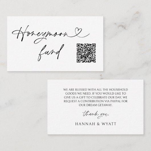 QR Code Honeymoon Request Wedding Enclosure Card Visitenkarte (Vorne/Hinten)