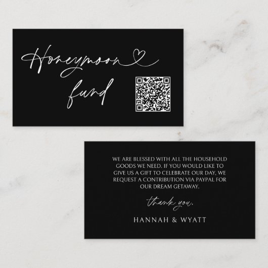 QR Code Honeymoon Request Wedding Enclosure Card Visitenkarte (Vorne/Hinten)