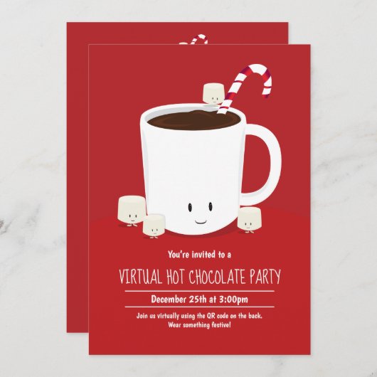 QR Code Hot Chocolate Virtual Christmas Party Einladung (Vorne/Hinten)