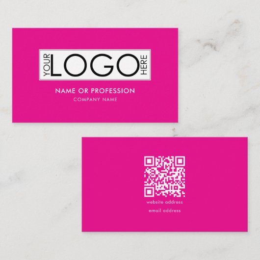 QR-Code Hot Pink Beaty Salon Modernes Business-Log Visitenkarte (Vorne/Hinten)