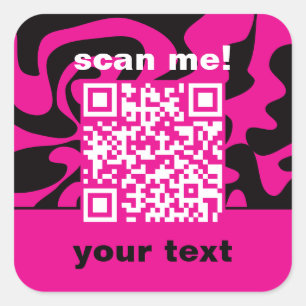 QR Code Hot Pink Black and White Bright Modern Quadratischer Aufkleber