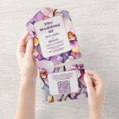 QR Code Hot Pink Fuchsia Wasserfarben Orchideen We All In One Einladung (Abreißen)