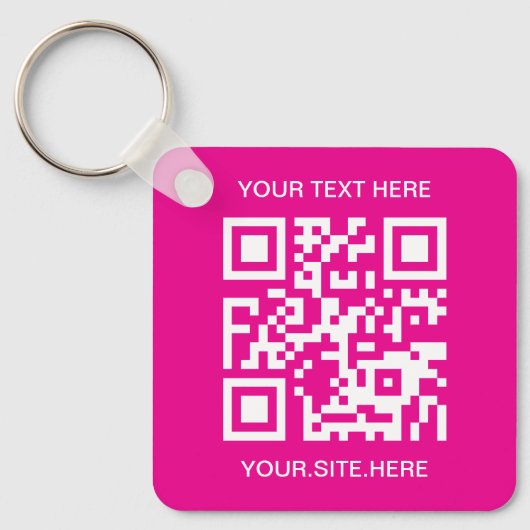 QR-Code (Hot Rosa und Weiß) Schlüsselanhänger (Vorderseite)