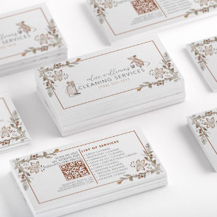 QR Code Housekeeping Beruflich Maid Floral Niedlic Visitenkarte