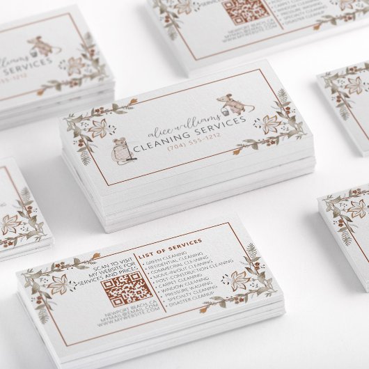 QR Code Housekeeping Beruflich Maid Floral Niedlic Visitenkarte