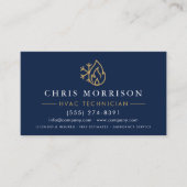 QR Code HVAC Technician Navy Blue Gold Visitenkarte (Vorderseite)