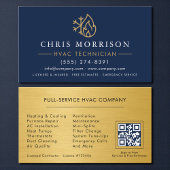 QR Code HVAC Technician Navy Blue Gold Visitenkarte