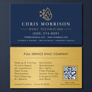 QR-Code HVAC-Techniker Navyblau Gold Visitenkarte