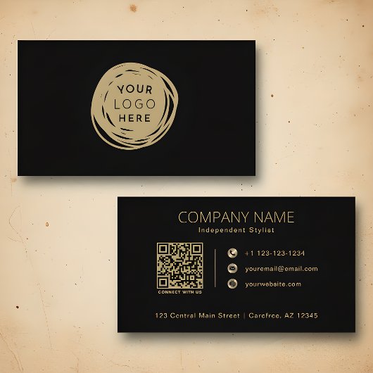 QR-Code Ihr Logo Schwarz Gold Visitenkarte