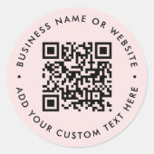 QR-Code | Ihr Text rot Rosa Modernes Minimalistisc Runder Aufkleber (Vorderseite)