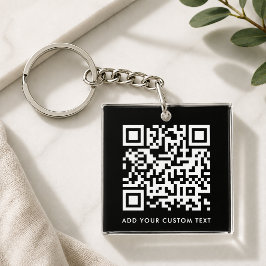 QR-Code | Ihr Text Schwarz Minimalistisch Schlüsselanhänger