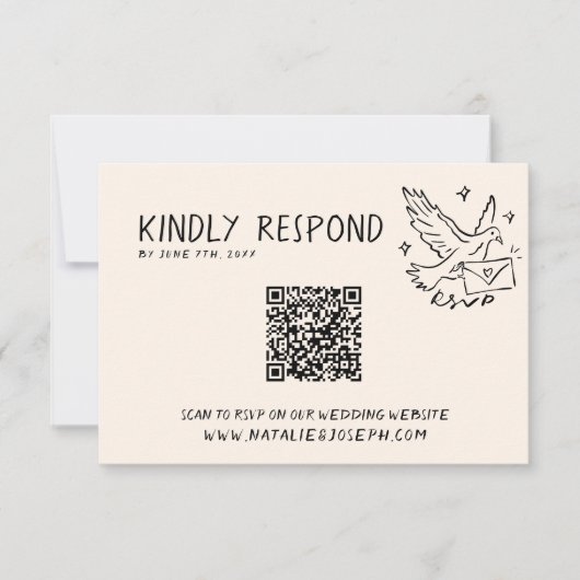 QR Code Illustriert Retro Handgeschriebener Spaß H RSVP Karte (Vorderseite)