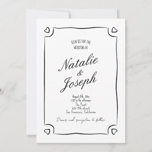 QR-Code Illustrierte Hand Drawn Whimsical Wedding Einladung (Vorderseite)