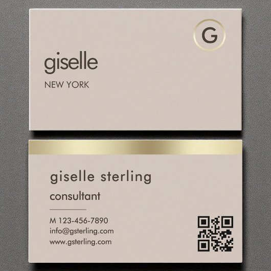 QR Code Imitats Gold Foil Monogram Visitenkarte