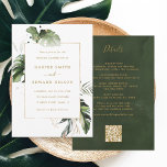 QR-Code in einem tropischen Blätter Goldhochzeit Einladung<br><div class="desc">Die Einladung zur Hochzeit beinhaltet tropisches tropisches Blattwerk in Aquarelltönen,  Monstera-Blätter,  Palmenblättern,  Bananenblätter mit Imitaten,  goldenen Blätter,  Details und einen Link zur QR-Code-Website auf der Rückseite. Es ist ideal für einen Strand,  Sommer,  Hawaii oder Hochzeit in Urlaubsort. >>>> Karo aus der gesamten Auflistung >>> https://www.zazzle.com/collections/tropical_foliage_gold_collection-119316977990783186</div>