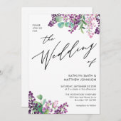 QR-Code in einer Lila Lilac-Blumenhochzeit Einladung (Vorne/Hinten)