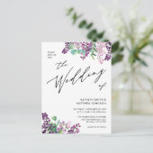 QR-Code in einer Lila Lilac-Blumenhochzeit Einladungspostkarte (Stehend Vorderseite)