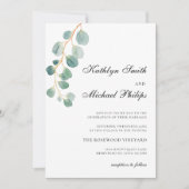 QR-Code in einer modernen Eukalyptus-Grünen Hochze Einladung (Vorderseite)