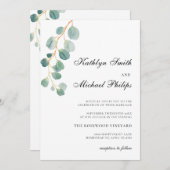 QR-Code in einer modernen Eukalyptus-Grünen Hochze Einladung (Vorne/Hinten)