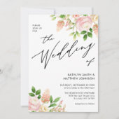 QR-Code in einer rosa Rosengrün-Hochzeit Einladung (Vorderseite)