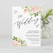 QR-Code in einer rosa Rosengrün-Hochzeit Einladung (Stehend Vorderseite)