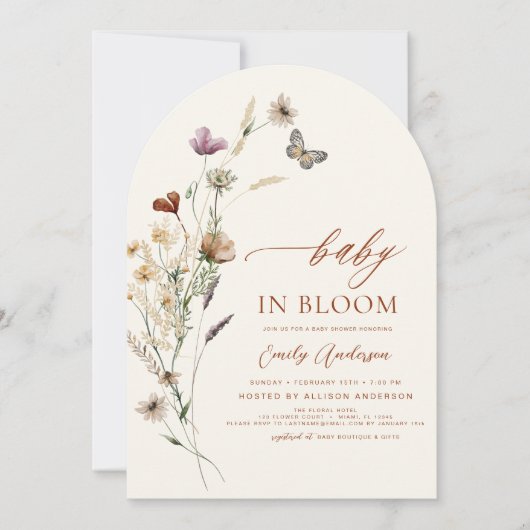 QR-Code in einer Wildblume Baby in Blütendusche Einladung (Vorderseite)