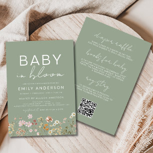 QR-Code in einer Wildblume Baby in Blütendusche Einladung