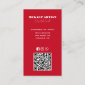 QR-Code in Rot und Weiß Makeup Artist Business Car Visitenkarte (Rückseite)
