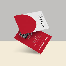 QR-Code in Rot und Weiß Makeup Artist Business Car Visitenkarte