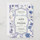 QR-Code Indigo Blue Wildblume Hochzeit Einladung (Vorderseite)