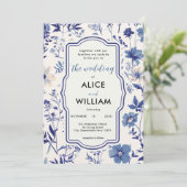 QR-Code Indigo Blue Wildblume Hochzeit Einladung (Stehend Vorderseite)