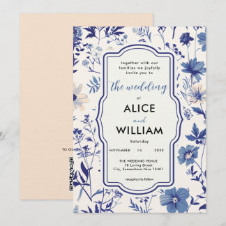 QR-Code Indigo Blue Wildblume Hochzeit Einladung