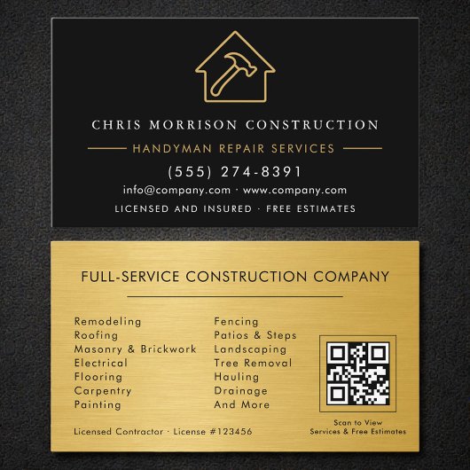QR-Code Industrial Schwarz Gold Handwerker  Visitenkarte