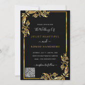 QR Code Info Black Gold Moderne Hochzeitseinladung (Vorderseite)