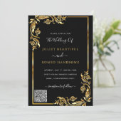 QR Code Info Black Gold Moderne Hochzeitseinladung (Stehend Vorderseite)