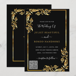 QR Code Info Black Gold Moderne Hochzeitseinladung