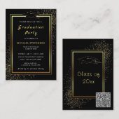 QR Code Info Gold Black Graduation Party Einladung (Vorne/Hinten)