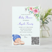 QR Code Info Happy Sleeping Baby Shower Einladung (Stehend Vorderseite)