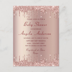 QR Code Info Rose Gold Baby Shower Einladungskarte