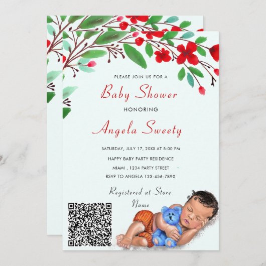 QR Code Info Schlafen Sweet Baby Shower Einladung (Vorne/Hinten)