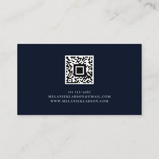 QR Code Initial Minimal Monogram Blue Modern Chic Visitenkarte (Rückseite)
