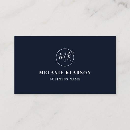 QR Code Initial Minimal Monogram Blue Modern Chic Visitenkarte (Vorderseite)