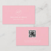 QR-Code Initial Minimal Monogram Pink Moderner Chi Visitenkarte (Vorne/Hinten)