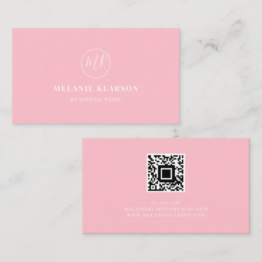 QR-Code Initial Minimal Monogram Pink Moderner Chi Visitenkarte (Vorne/Hinten)