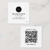 QR-Code Initial Minimal Monogram Schwarz und Weiß Quadratische Visitenkarte (Vorne/Hinten)