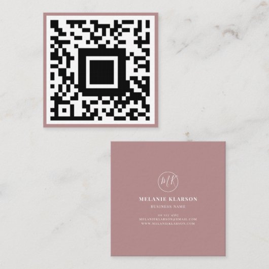 QR-Code Initial Minimal-Monogramm Rosa Rose Quadratische Visitenkarte (Vorne/Hinten)