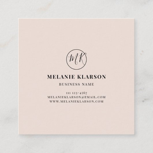 QR-Code Initial Minimal-Monogramm Schwarz und Elfe Quadratische Visitenkarte (Rückseite)